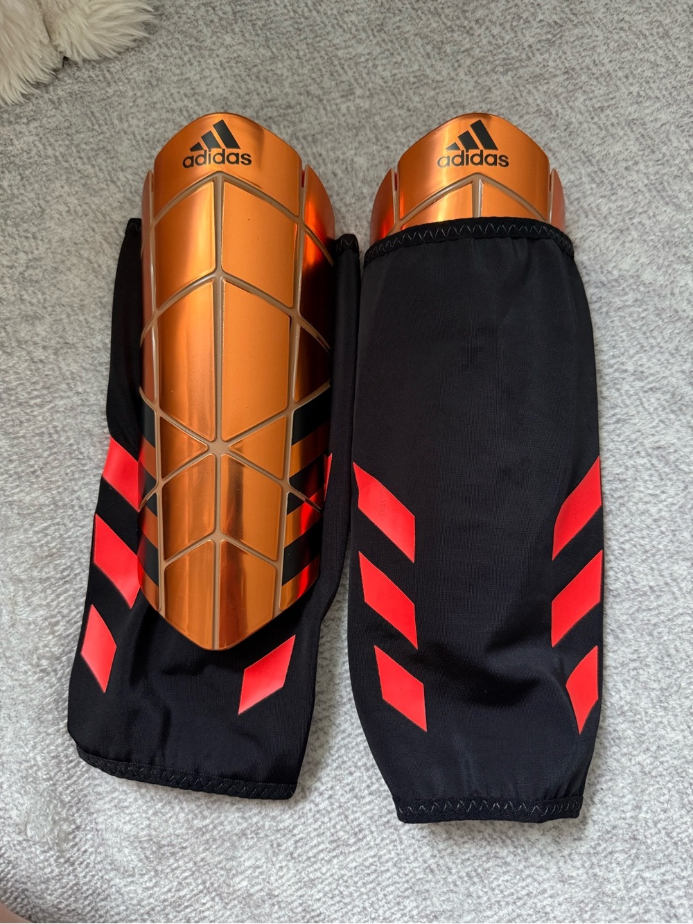 adidas Orange and Black Soccer Shin Guards with Sleeves with Orange-Pink Accents